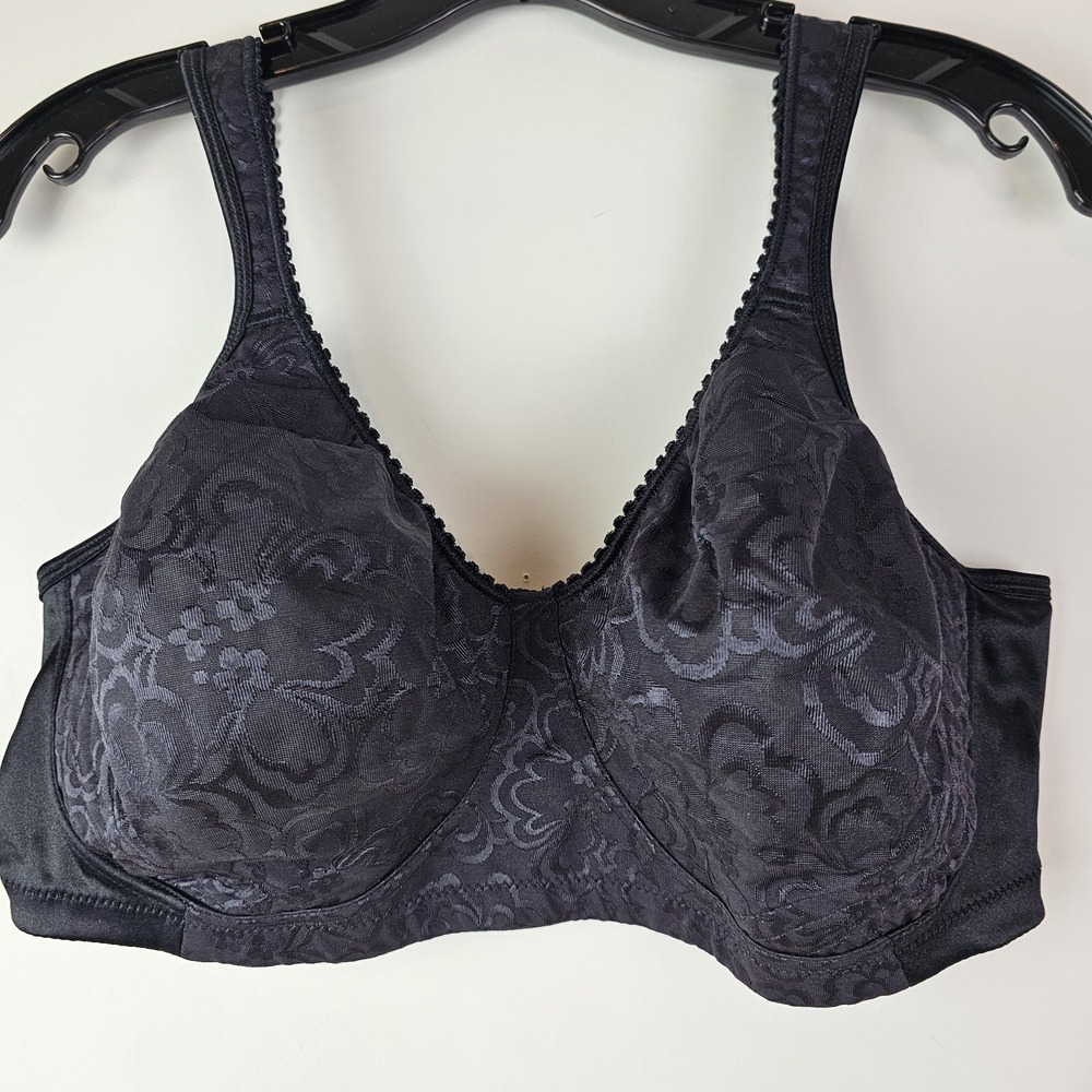 Playtex No Wire Bra 42C Satin Soft Cup Ultimate Lift 4745 Wide Adjustable Black